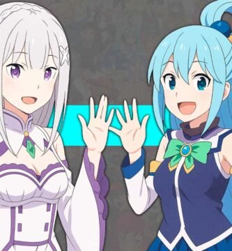 Imágen de aqua de konosuba y emilia de re:zero para la portada del artículo de los mejores animes isekai de toda la historia