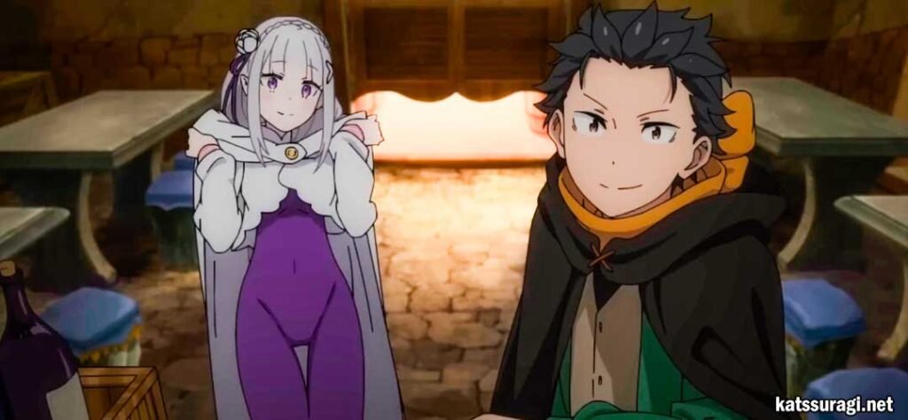 imágen de emilia y subaru, protagonistas del anime re:zero