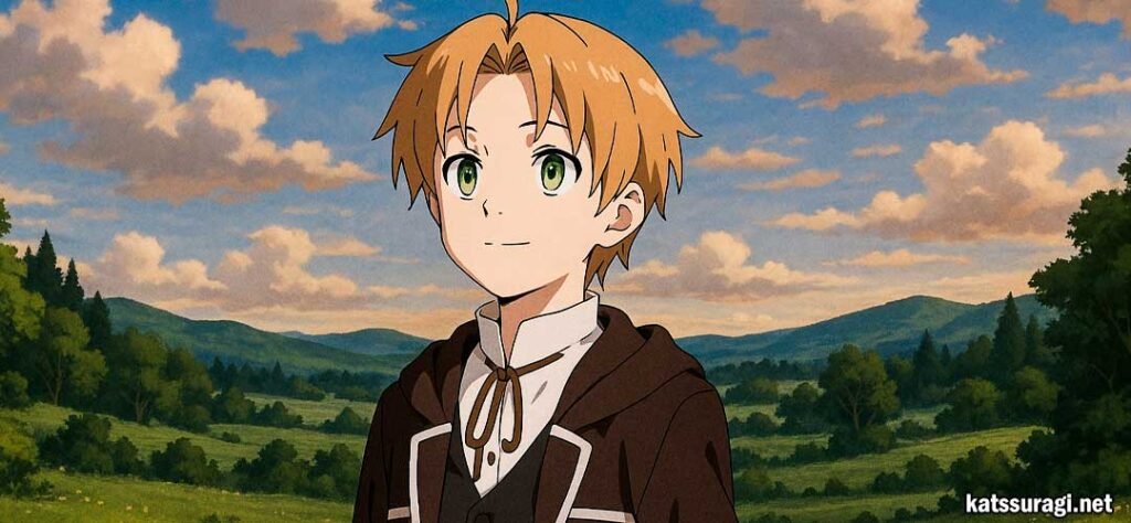 imágen de rudeus, protagonista del anime isekai mushoku tensei