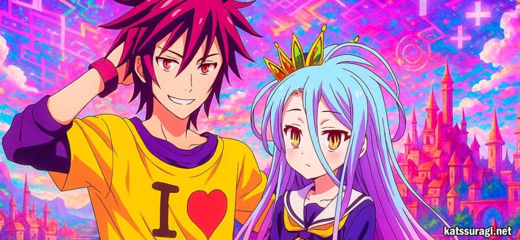 imágen de shiro y sora, protagonistas del anime isekai no game no life